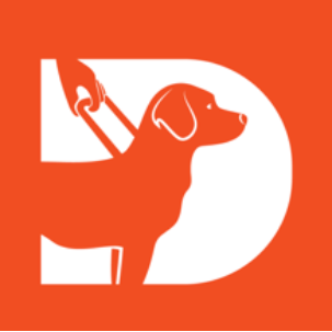 Descrição de Imagem: Desenho de um cão guia sendo segurado por uma mão.