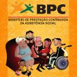 Descrição de Imagem: Capa da Cartilha sobre o BPC. Possui um fundo laranja com o desenho de uma família sentada em um sofá vermelho. A família é constituída por um homem e uma mulher idosos, três crianças - dois meninos e uma menina, e um adolescente cadeirante. Todos estão sorrindo. Acima do desenho está escrito em letras grandes BPC e abaixo, em letras menores, está a frase Benefício de Prestação Continuada da Assistência Social