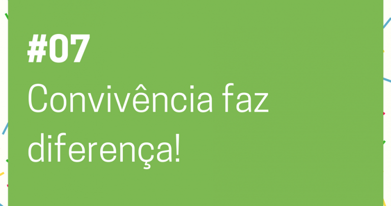 Descrição de imagem: imagem de fundo verde com o texto Lei de Cotas – 27 Dias pela Inclusão. 07. Convivência faz diferença. Na parte inferior está o logo do 27º Aniversário da Lei de Cotas e o logo da Câmara Paulista para Inclusão. #27diaspelainclusão