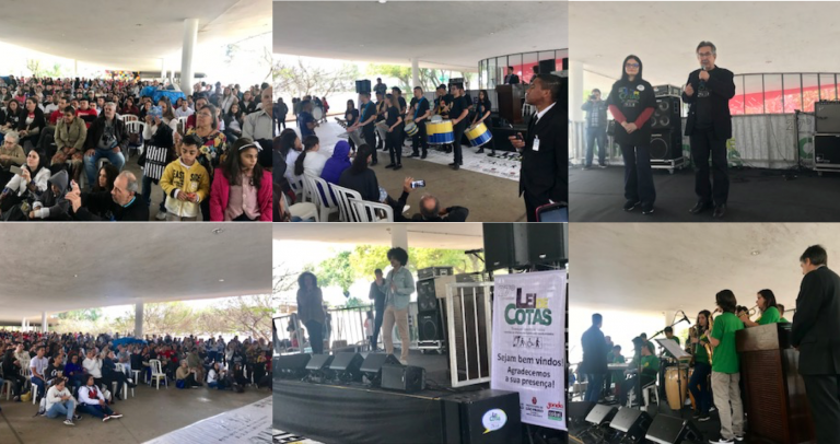 Várias fotos das apresentações e do público formando um mosaico colorido.