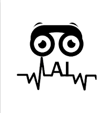 imagem com o logo do aplicativo Eyefy, que traz um grafismo em preto sobre fundo branco, com as letras AL e dois olhos atrás de um óculos de aros grossos.