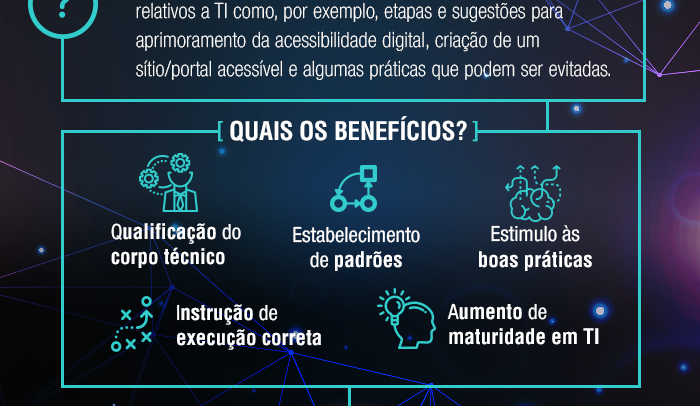 #pracegover #paratodosveres: em fundo preto, esquema resume a Orientação Técnica a partir dos quadros O que São e Quais os Benefícios. Na parte inferior, as logomarcas da CGTIC e da Prefeitura de São Paulo. Fim da descrição.
