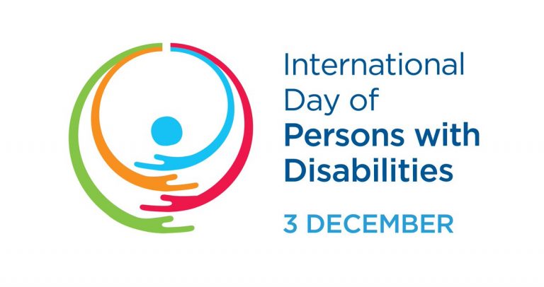 arte da ONU, com texto em inglês "dia Internacional das Pessoas com Deficiência, 3 de dezembro".