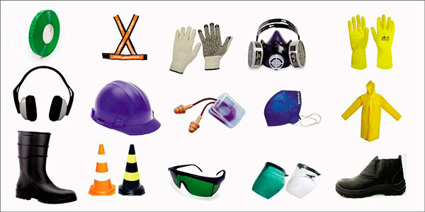 foto de vários equipamentos coloridos de proteção individual