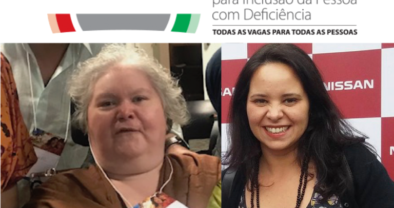 Logo da Câmara Paulista de Inclusão e as fotos das palestrantes convidadas Ana Rita de Paula à esquerda e Cristina Masiero à direita.