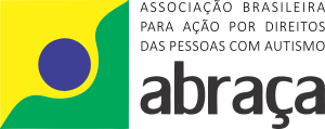 logotipo da Abraça é nas cores verde e amarela, com um círculo azul escuro ao centro. Lembra ao mesmo tempo a Bandeira do Brasil e uma figura humana.