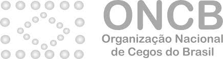 Logo da ONCB. À esquerda das letras ONCB, há o desenho da bandeira do Brasil composta de pontos que remetem ao sistema Braille.