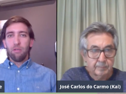 foto da live, onde aparece o rosto do entrevistador, Guilherme Braga, e do Dr. José Carlos do Carmo, Kal.