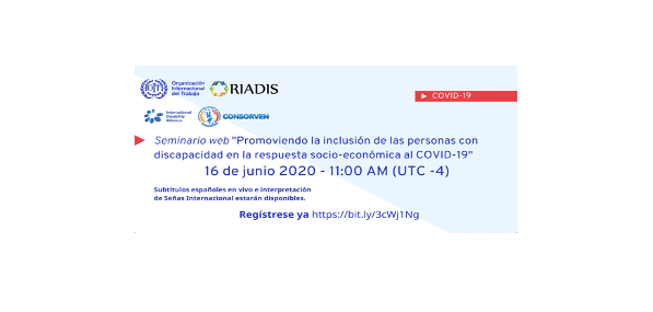 arte com o texto descrito na notícia, e logos da OIT, RIADIS, Consorven e International Disability Alliance.