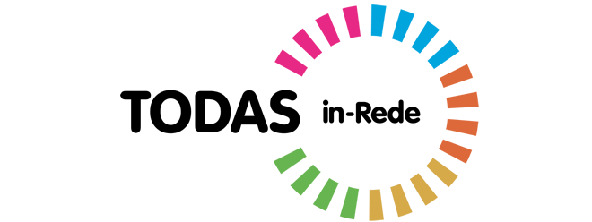 logo do programa, com um círculo formado por traços nas cores rosa, azul claro, laranja, amarelo e verde, e com o texto TODAS in-Rede sendo que as palavras "in-Rede" ficam dentro do círculo.
