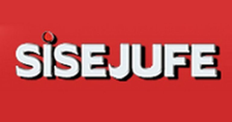Imagem com fundo vermelho onde está escrito SISEJUFE, em branco e caixa alta
