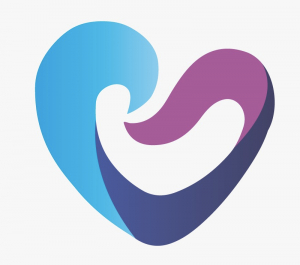 logo do seminário, com traços curvos nas cores azul claro, azul escuro e roxo, em uma forma que lembra um coração.